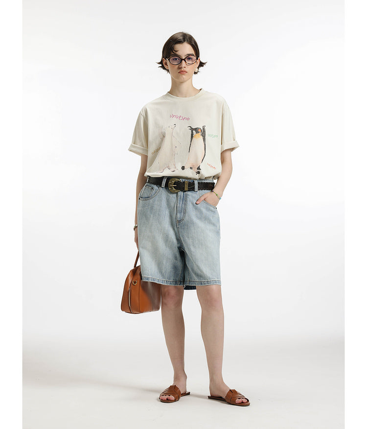 Printed wash-processed T-shirt