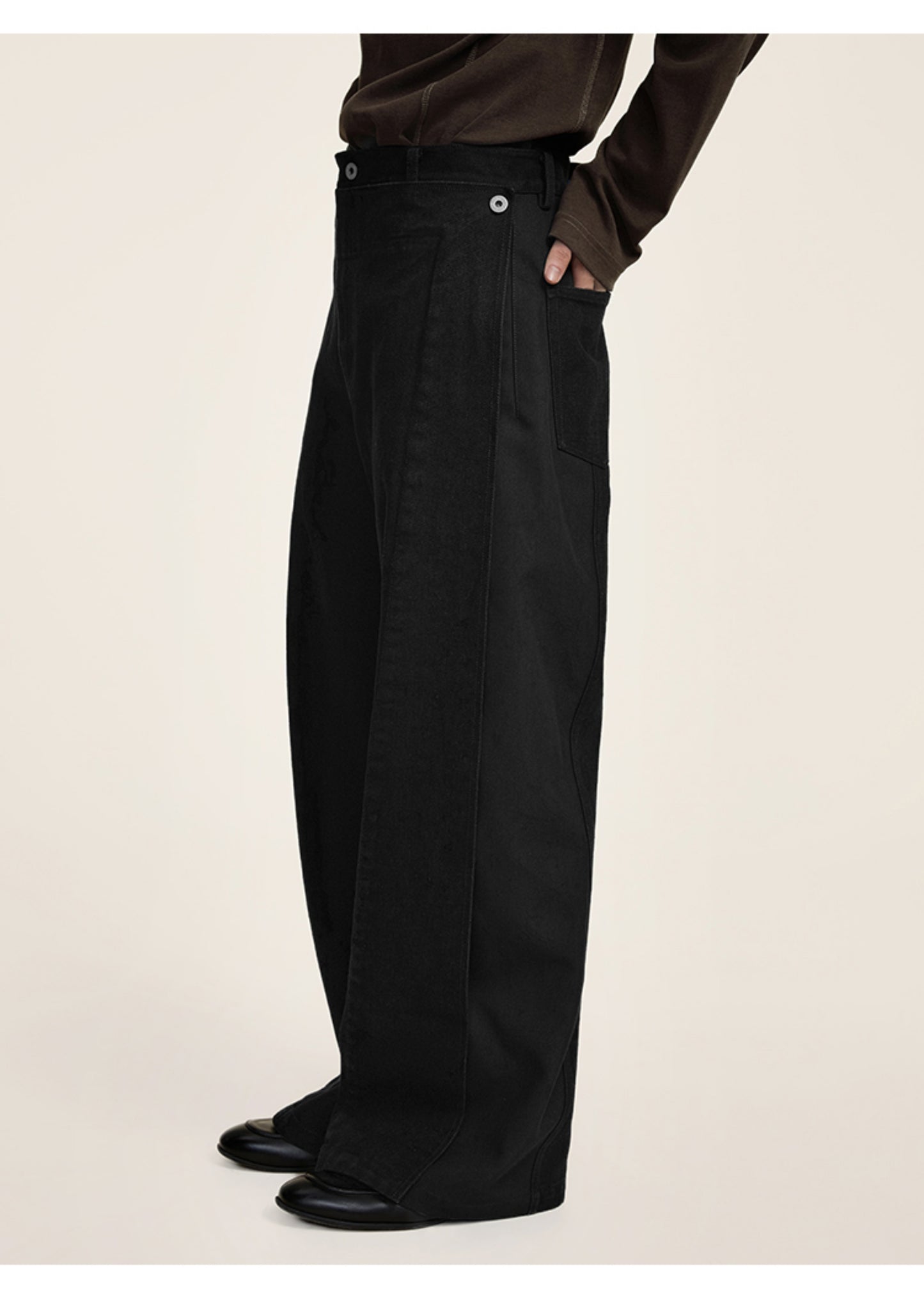 Faux two-piece straight casual jeans