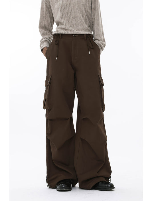 Loose Drawstring Pocket Bifold Workwear Parachute Pants