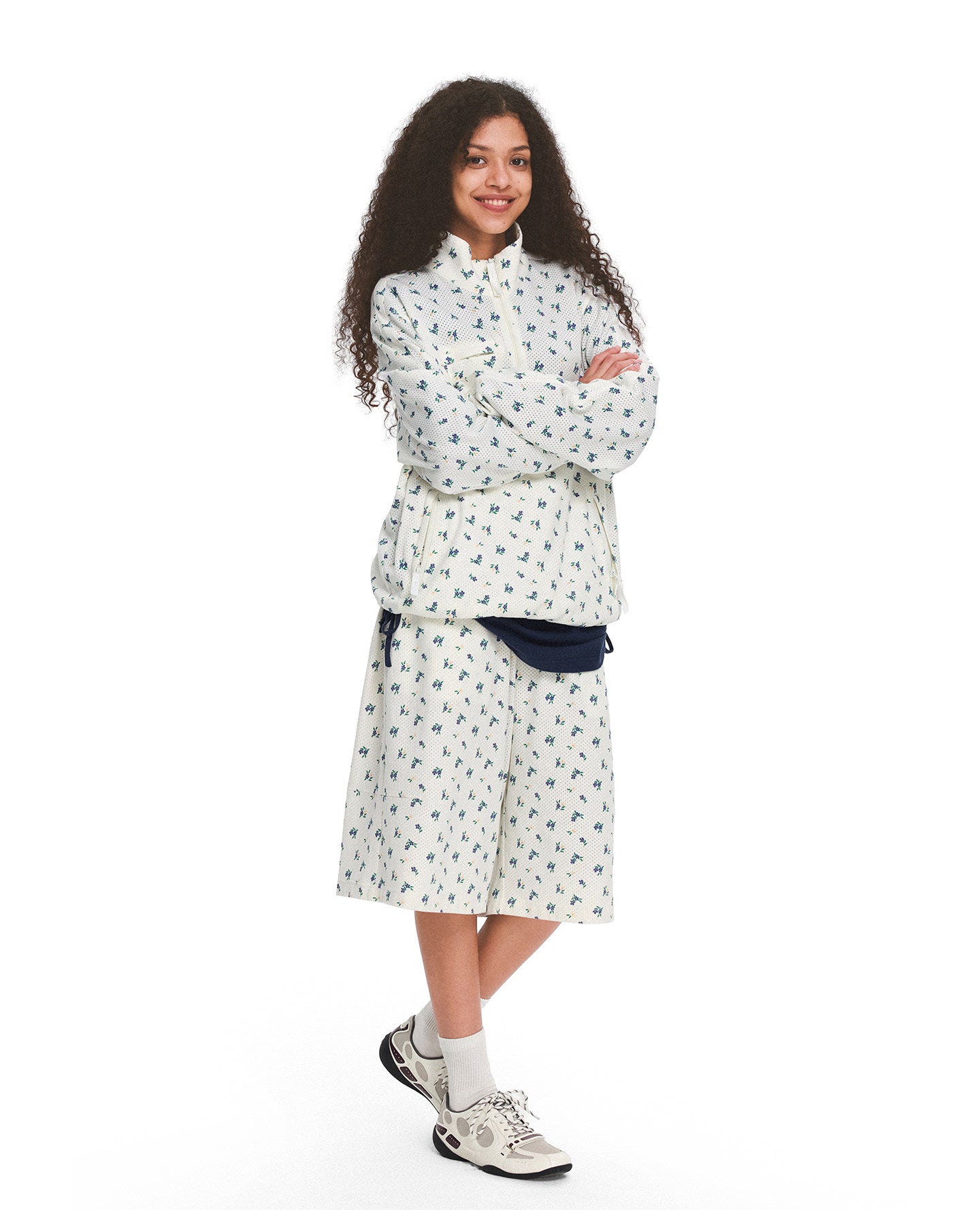 Floral-Print Shirt with a Zipper