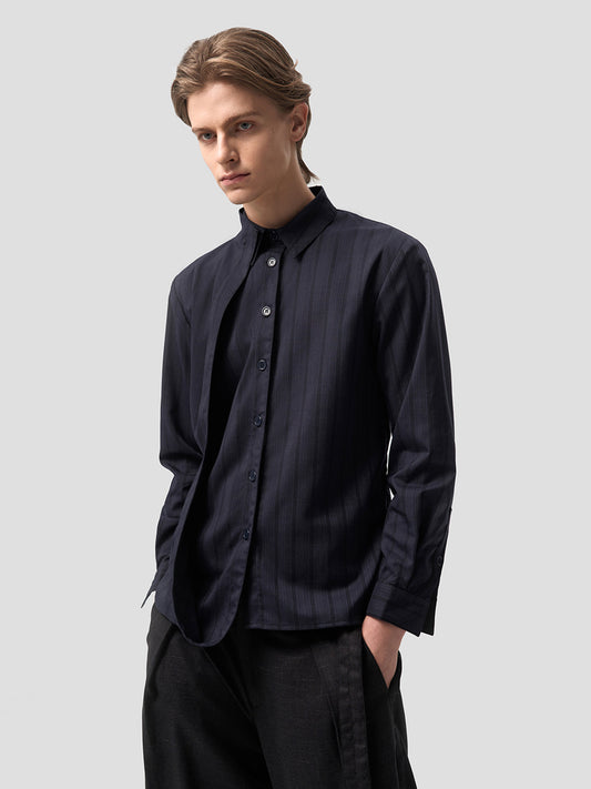 One-Piece Curved-Collar Striped Shirt