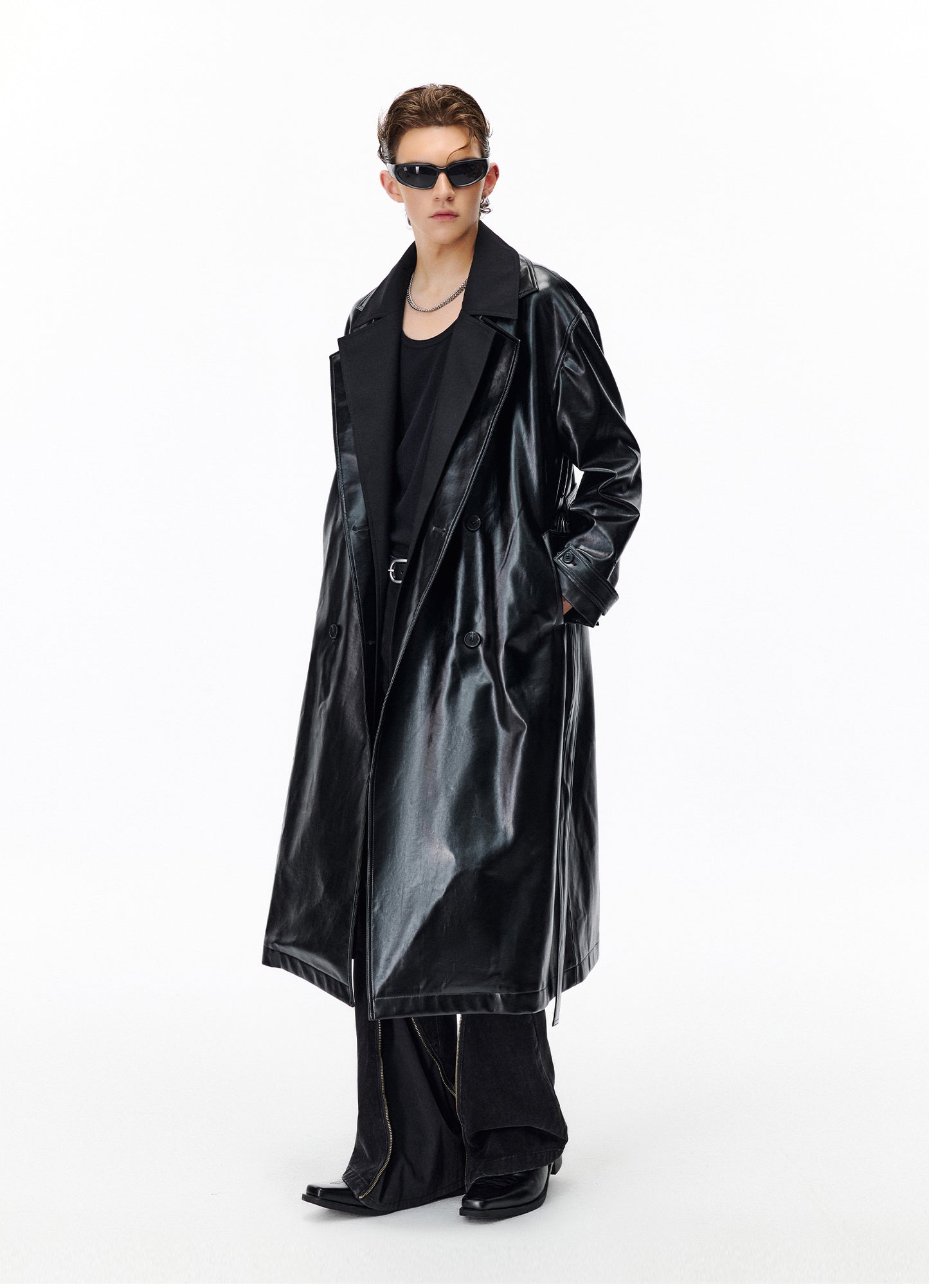 Faux two-piece long coat