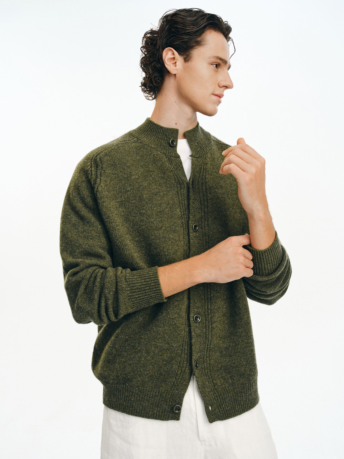 Wool Half-High Collar Cardigan