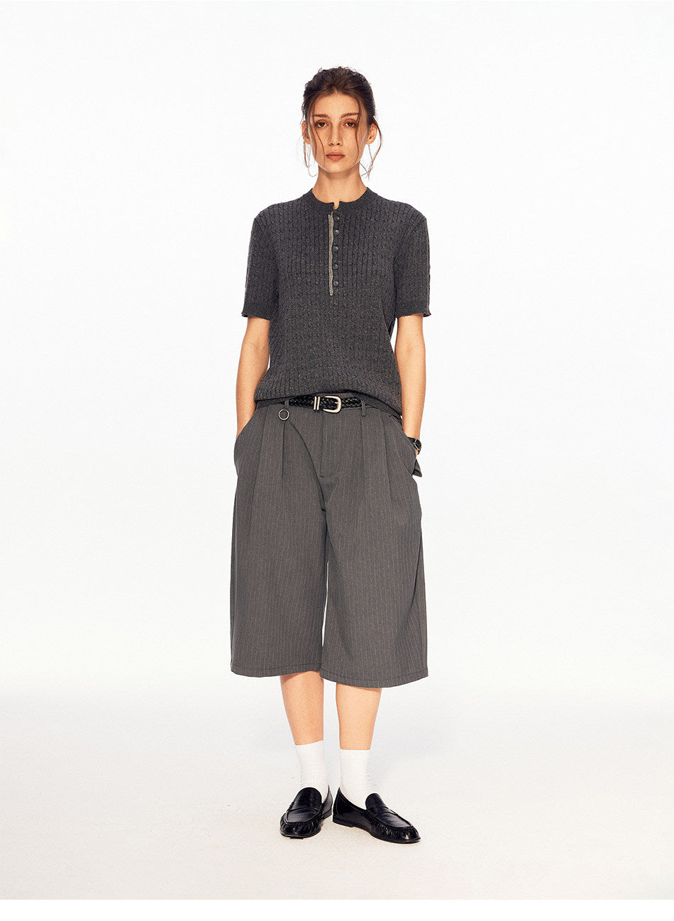 Striped Pleated Shorts