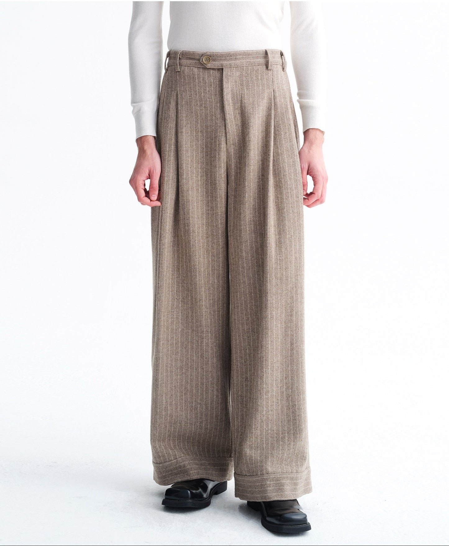 Wool Loose Straight Leg Casual Pants