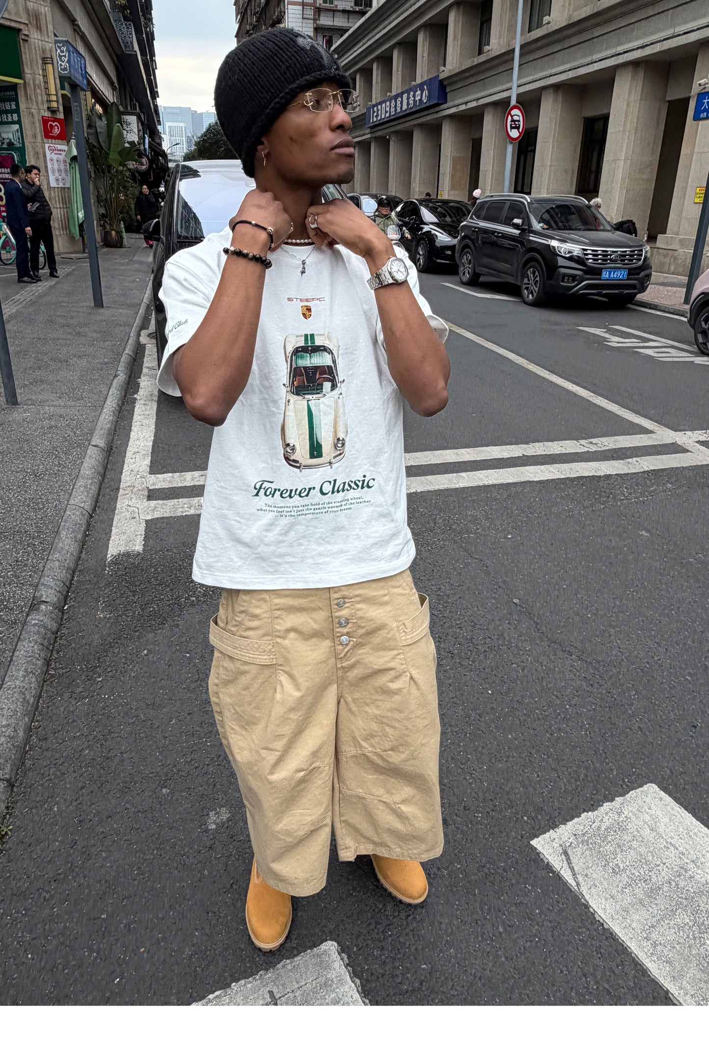 Digital Print Round-Neck Loose-Fit T-Shirt