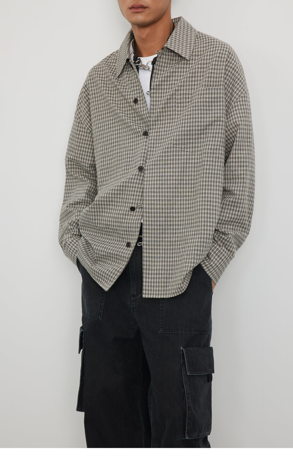 Straight Button Retro Fine Check Shirt