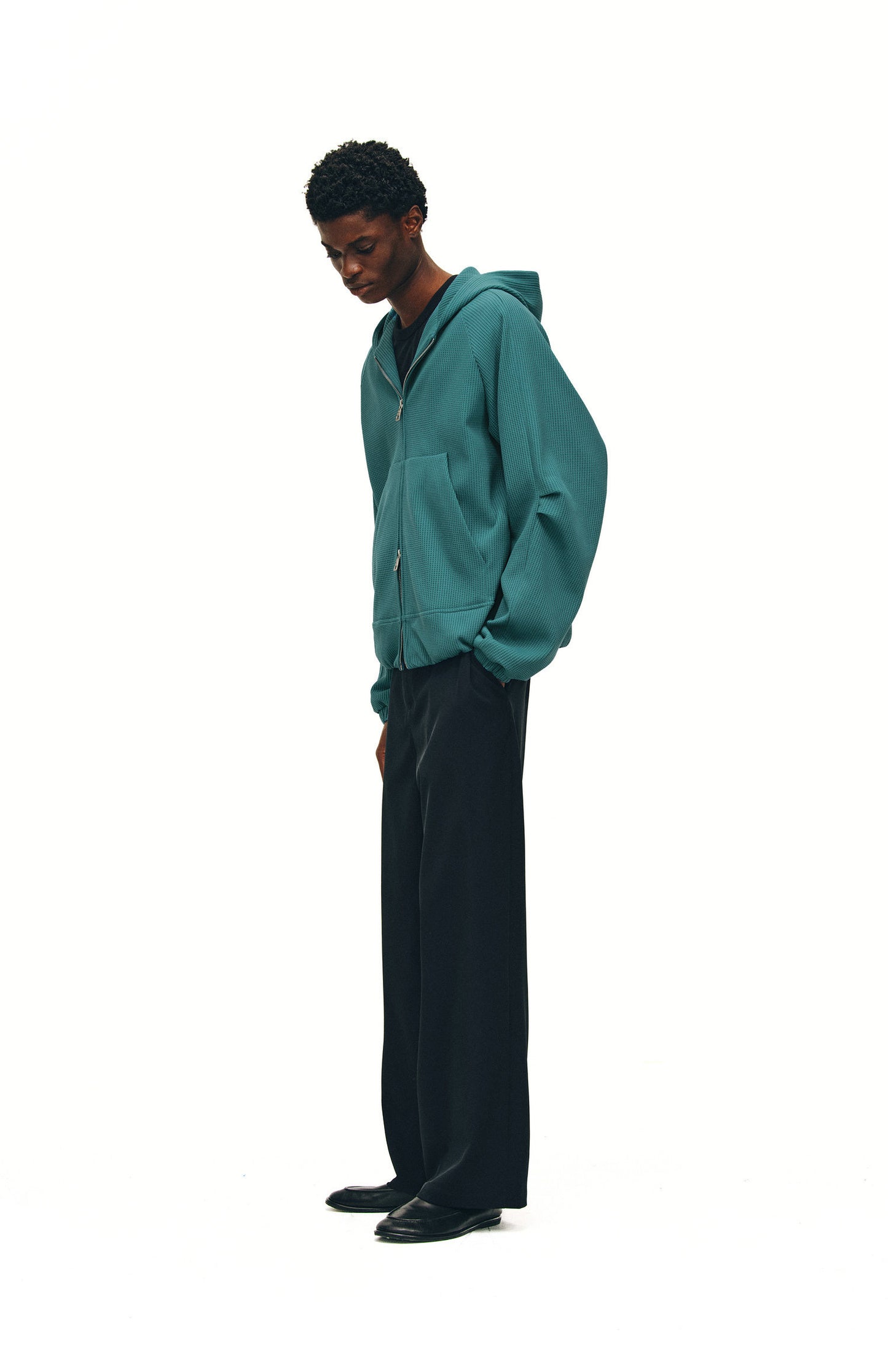 Waffle Chain Zipper Hoodie