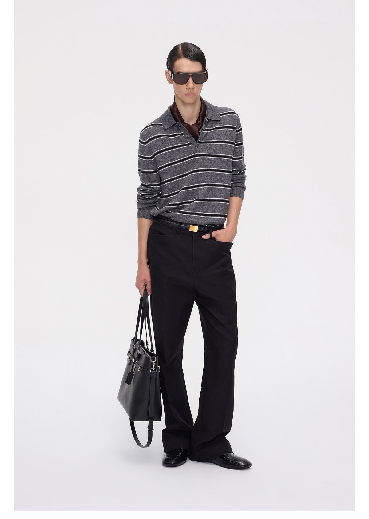 Striped Polo-Knit Sweater