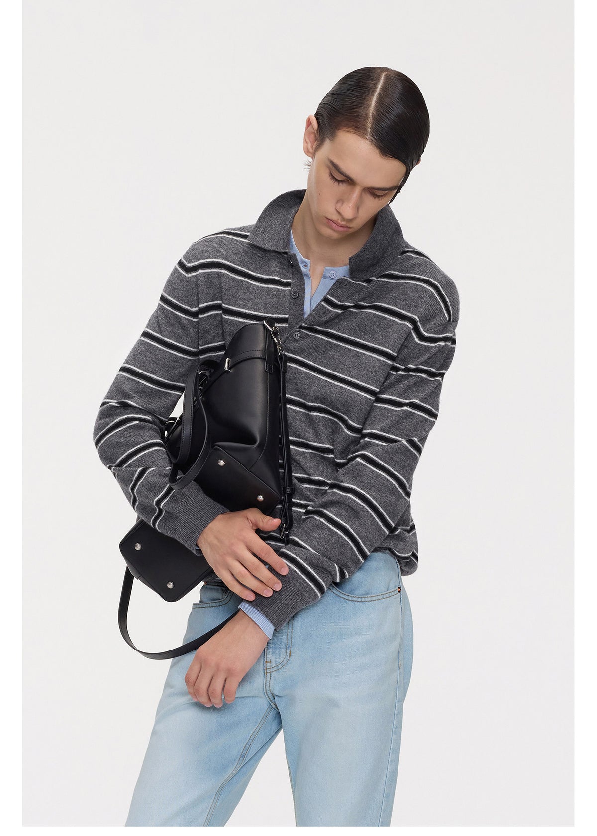 Striped Polo-Knit Sweater