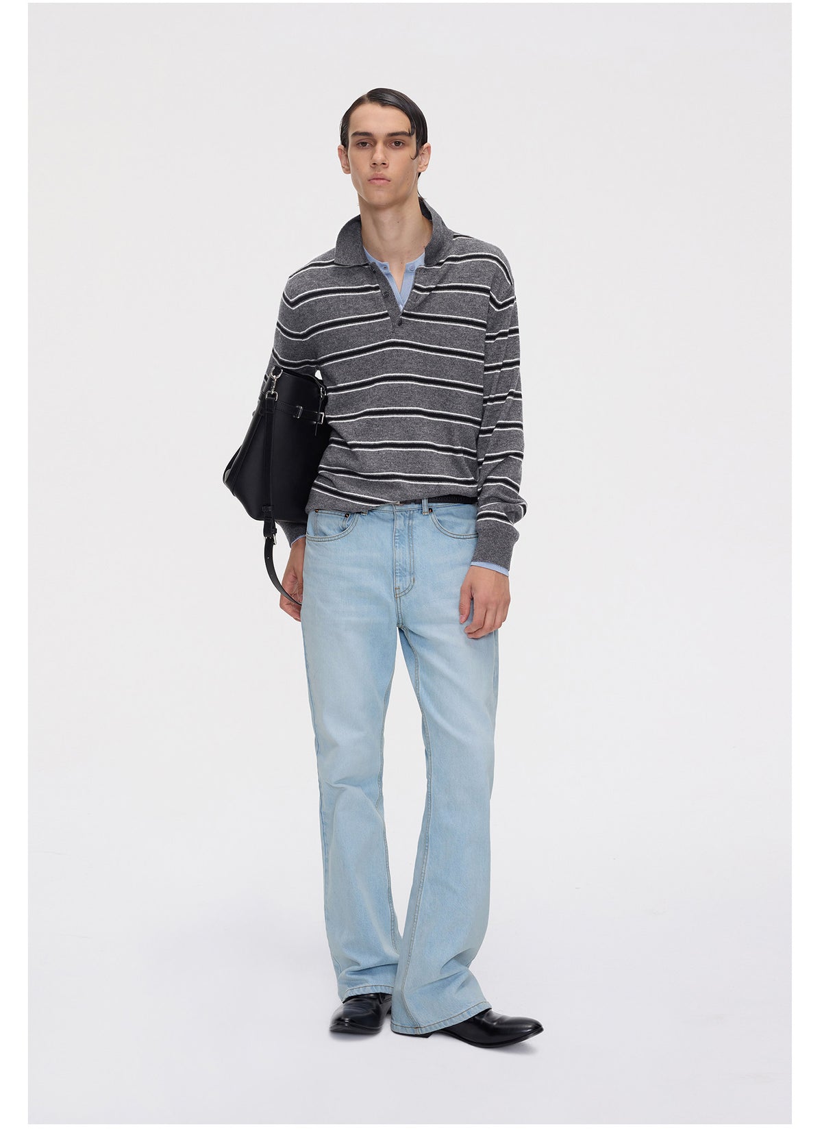 Striped Polo-Knit Sweater