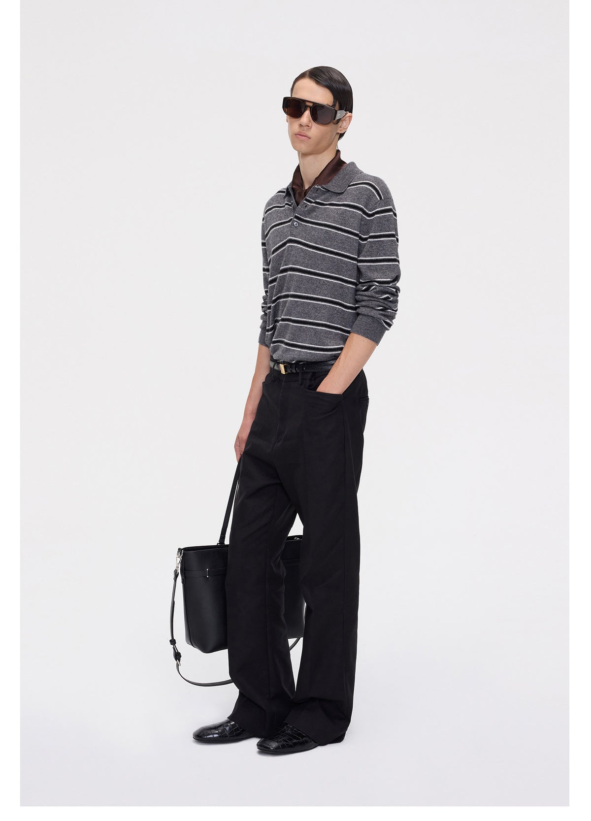 Striped Polo-Knit Sweater