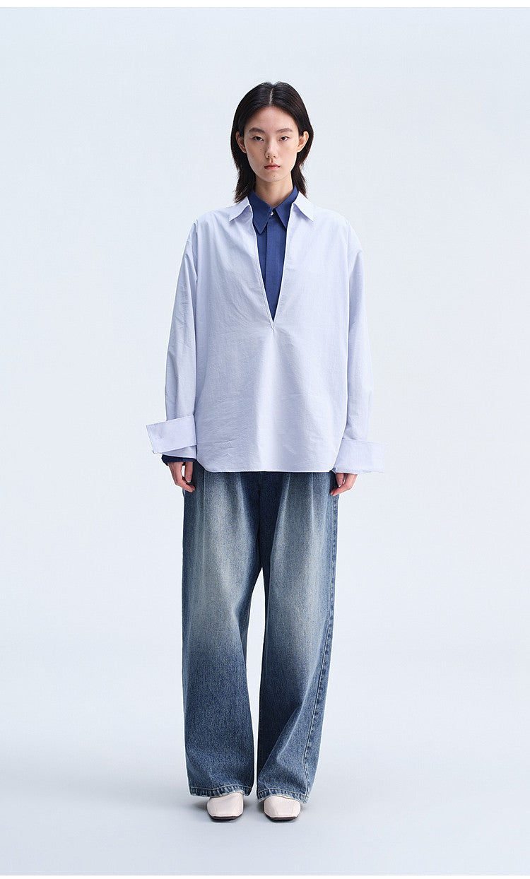Washed Gradient Mist Double-Pleated Jeans