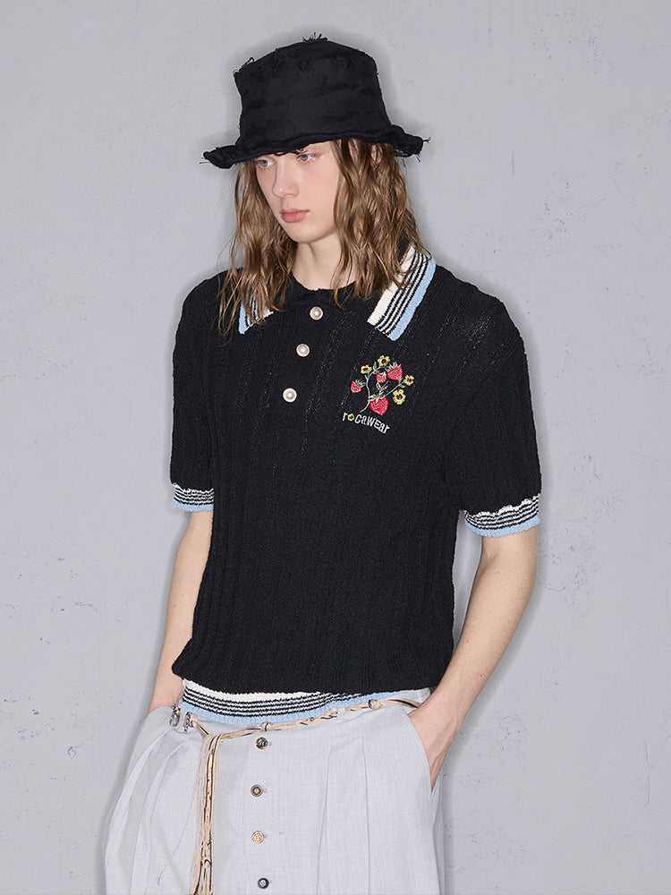 Pearl Button Embroidery Polo Shirt