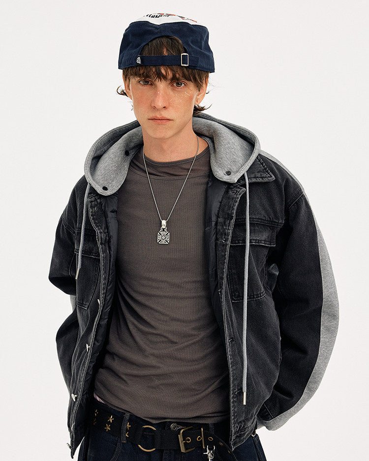 Street Patchwork Wash Denim Jacket