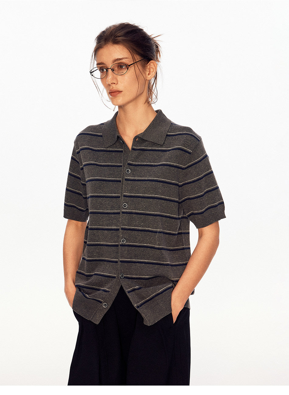 Striped Lyocell Knit Cardigan