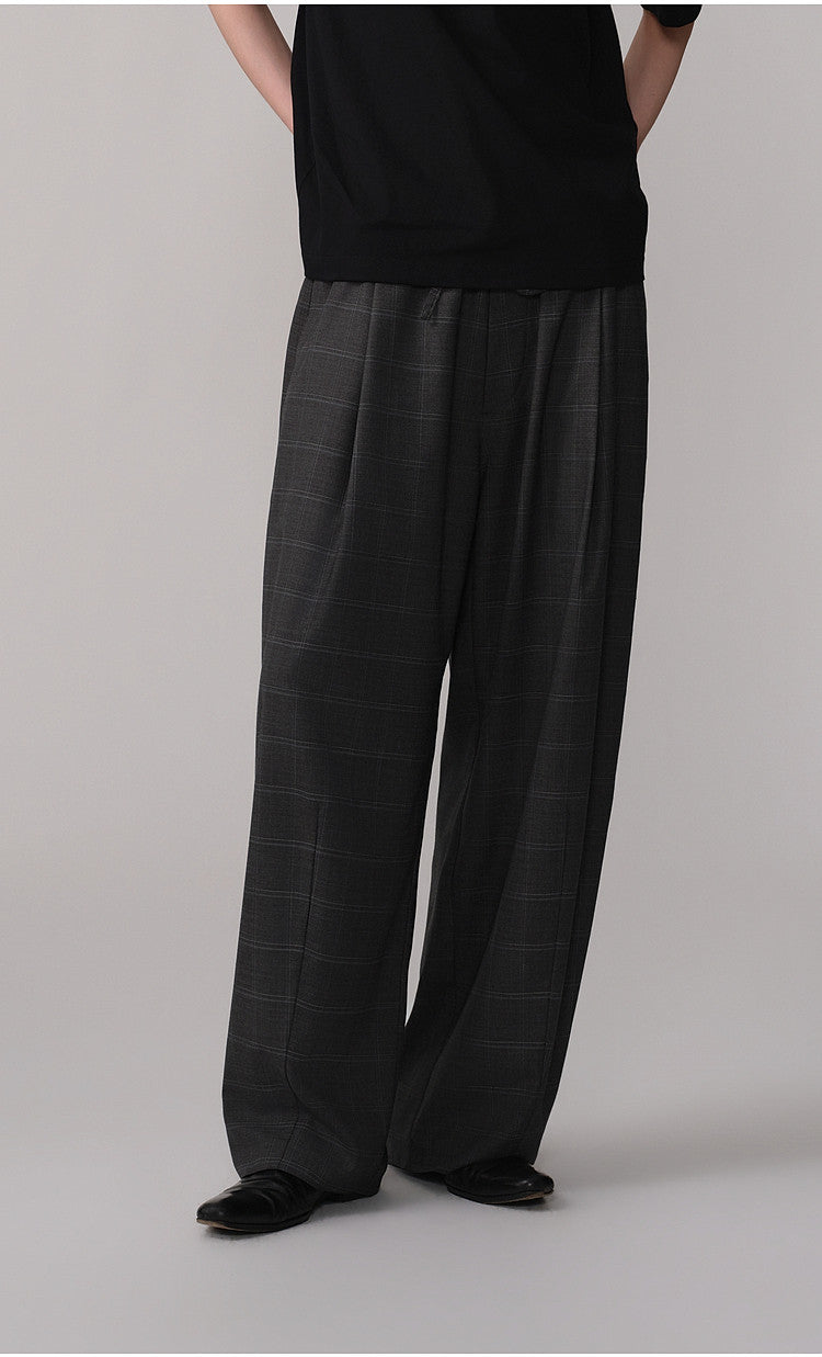Retro Curved-Blade Rubber-Waist Casual Pants