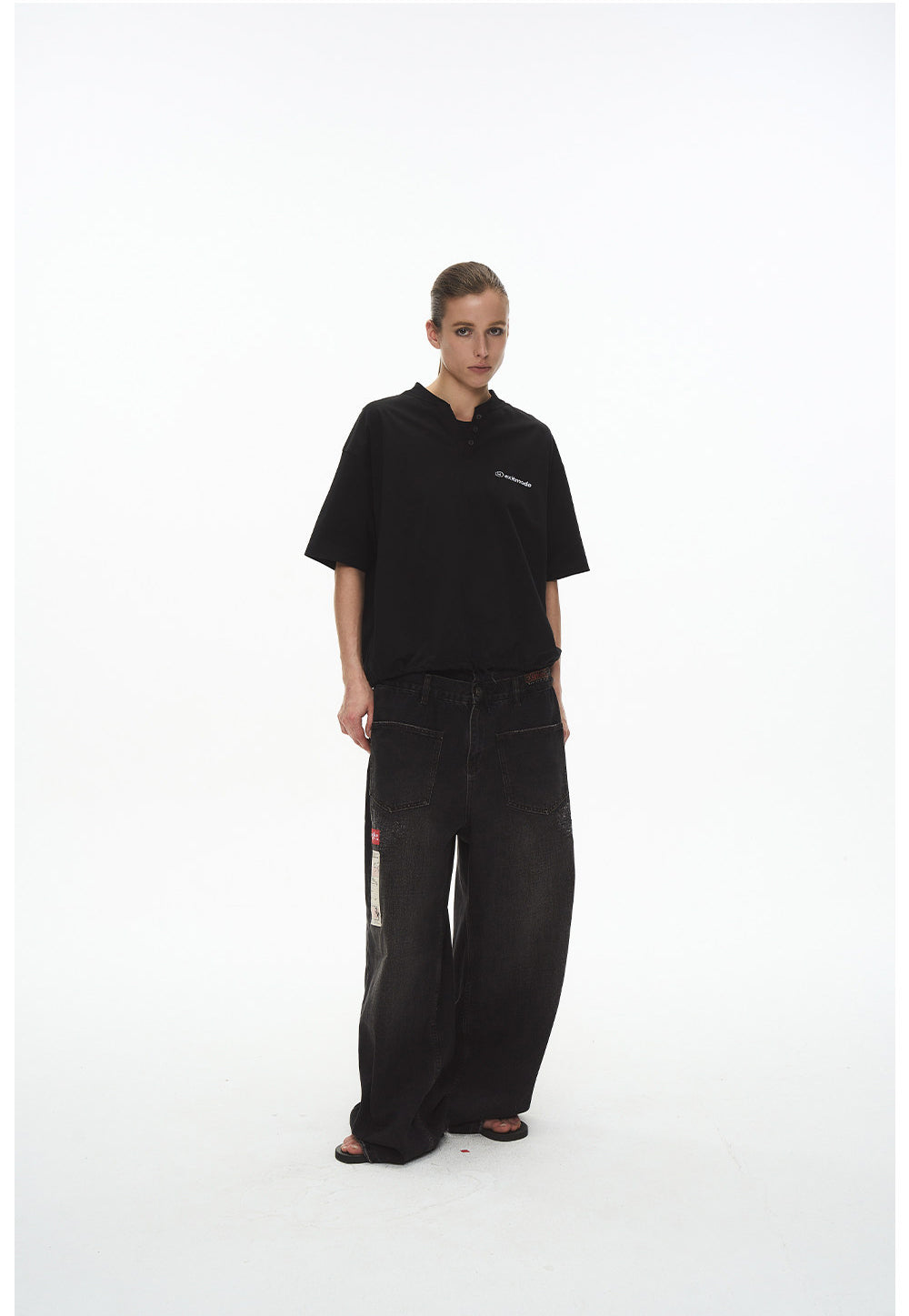 Drawstring V-neck T-shirt