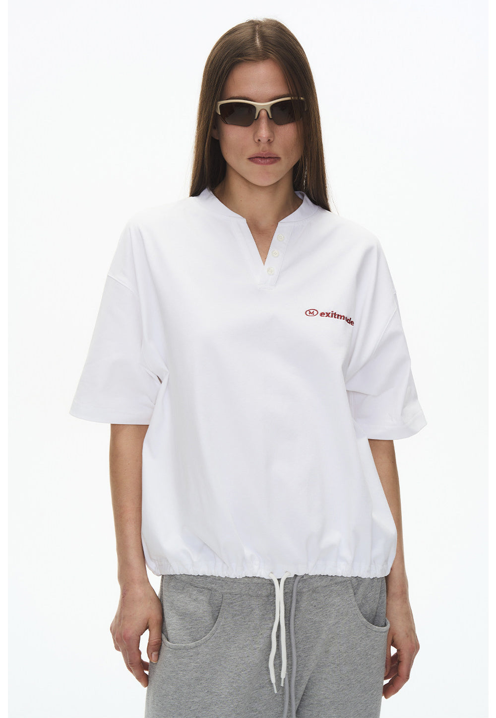 Drawstring V-neck T-shirt