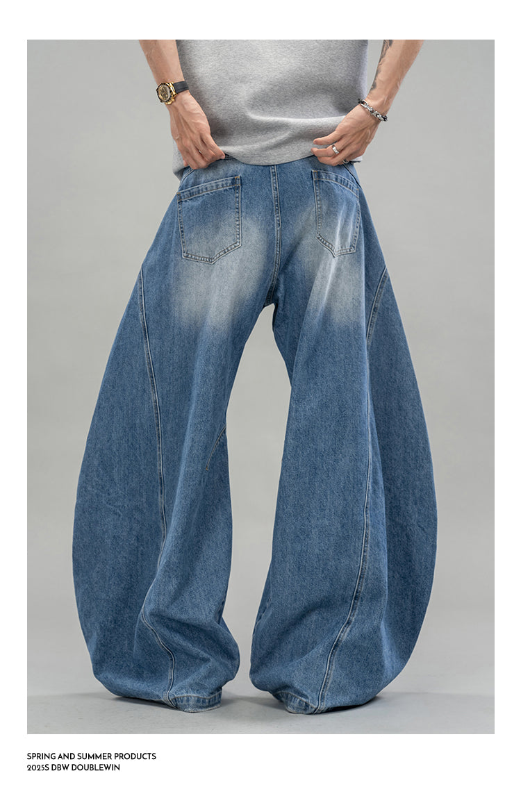 Three-dimensional layered denim pants