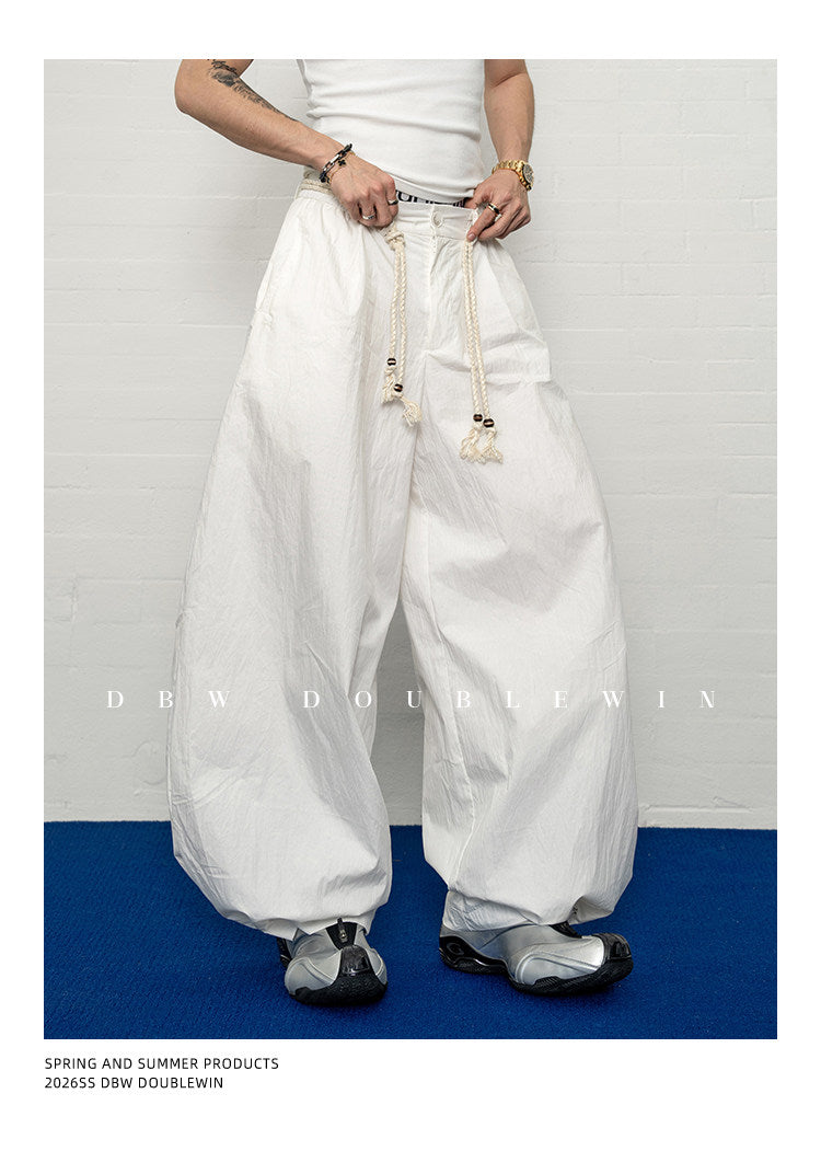 Wide-leg casual pants with 3D pleats