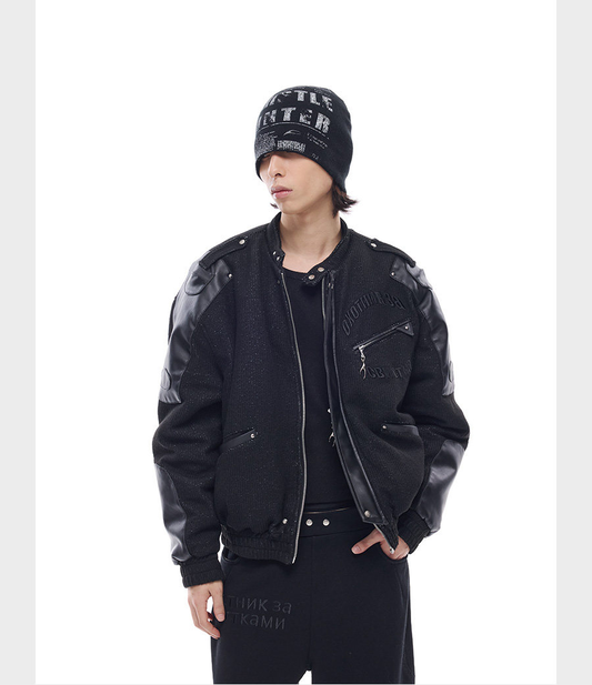 Patchwork Leather Bomber Jacket