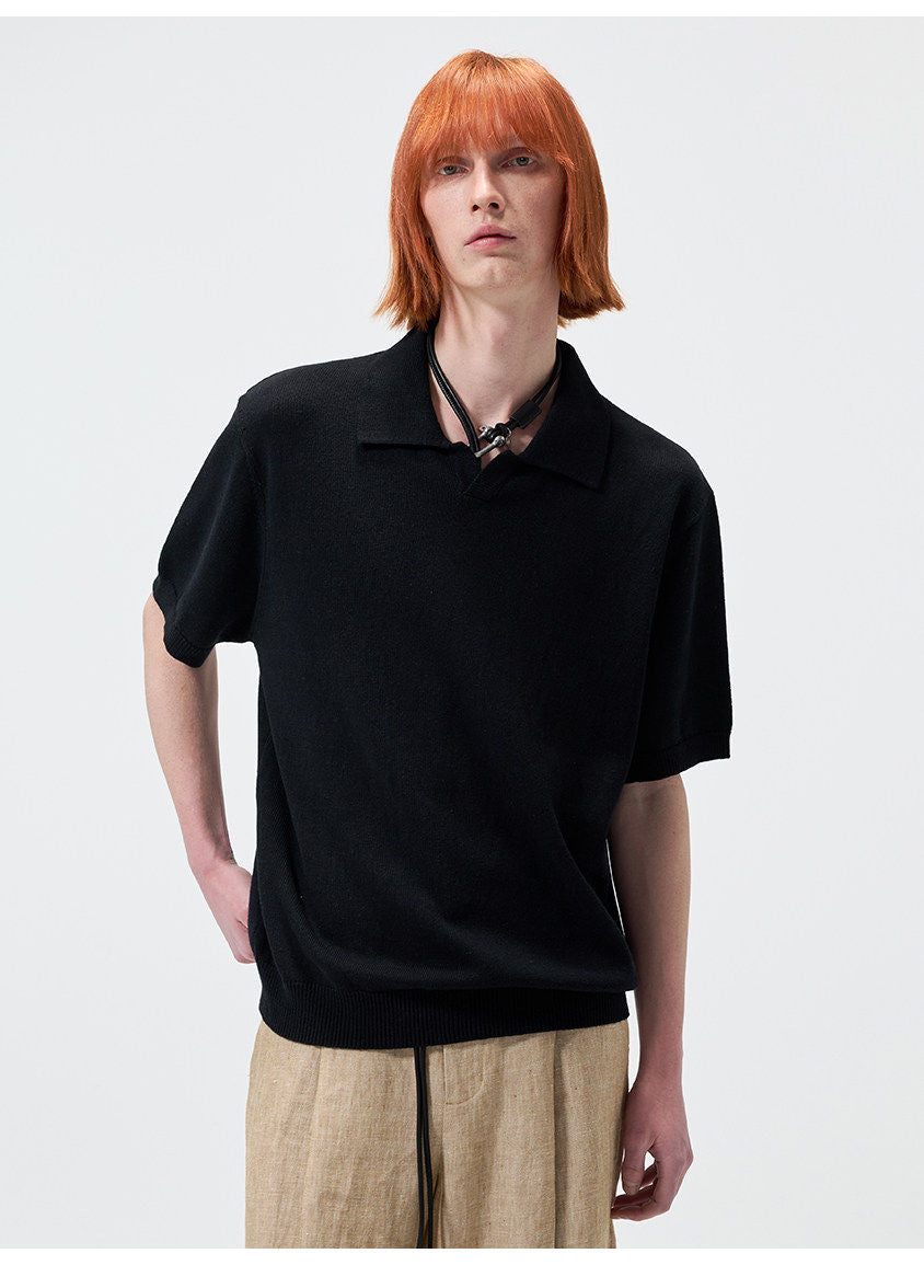 리넨 블렌드 칼라 니트 셔츠