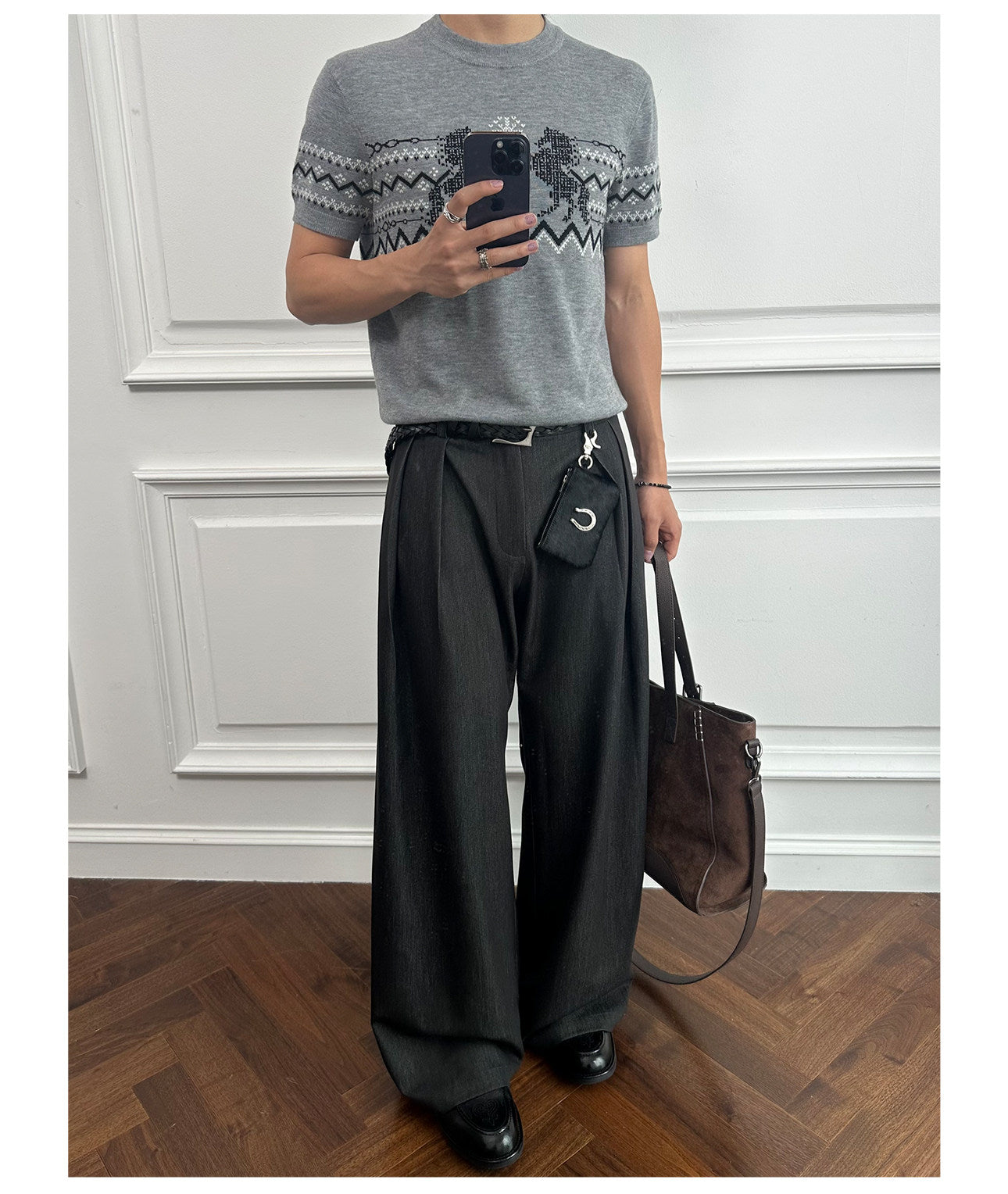 Wool Blend Crew Neck Knit Shirt