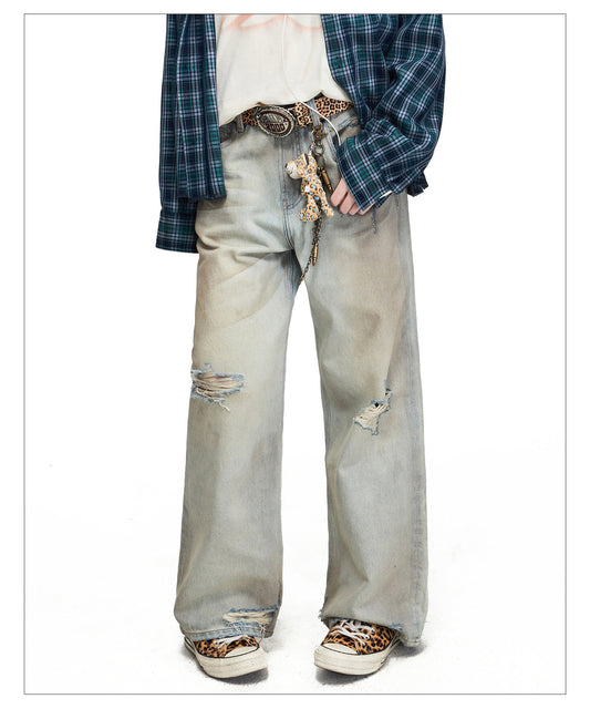 Yellow Mud-Dyed Straight-Leg Jeans