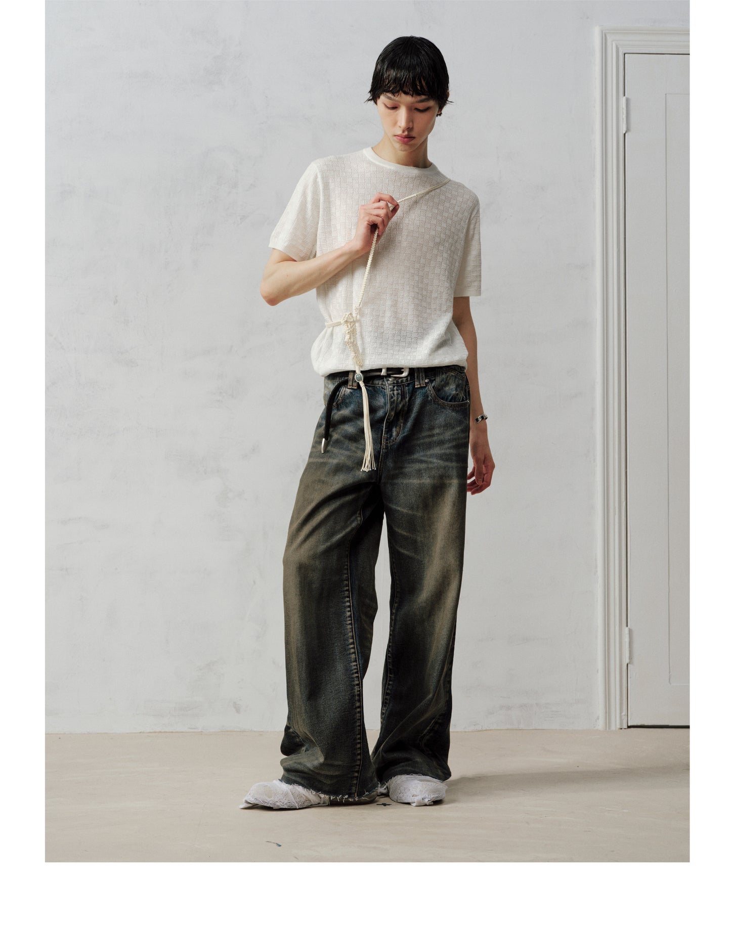 Deconstructed Wide-Leg Jeans