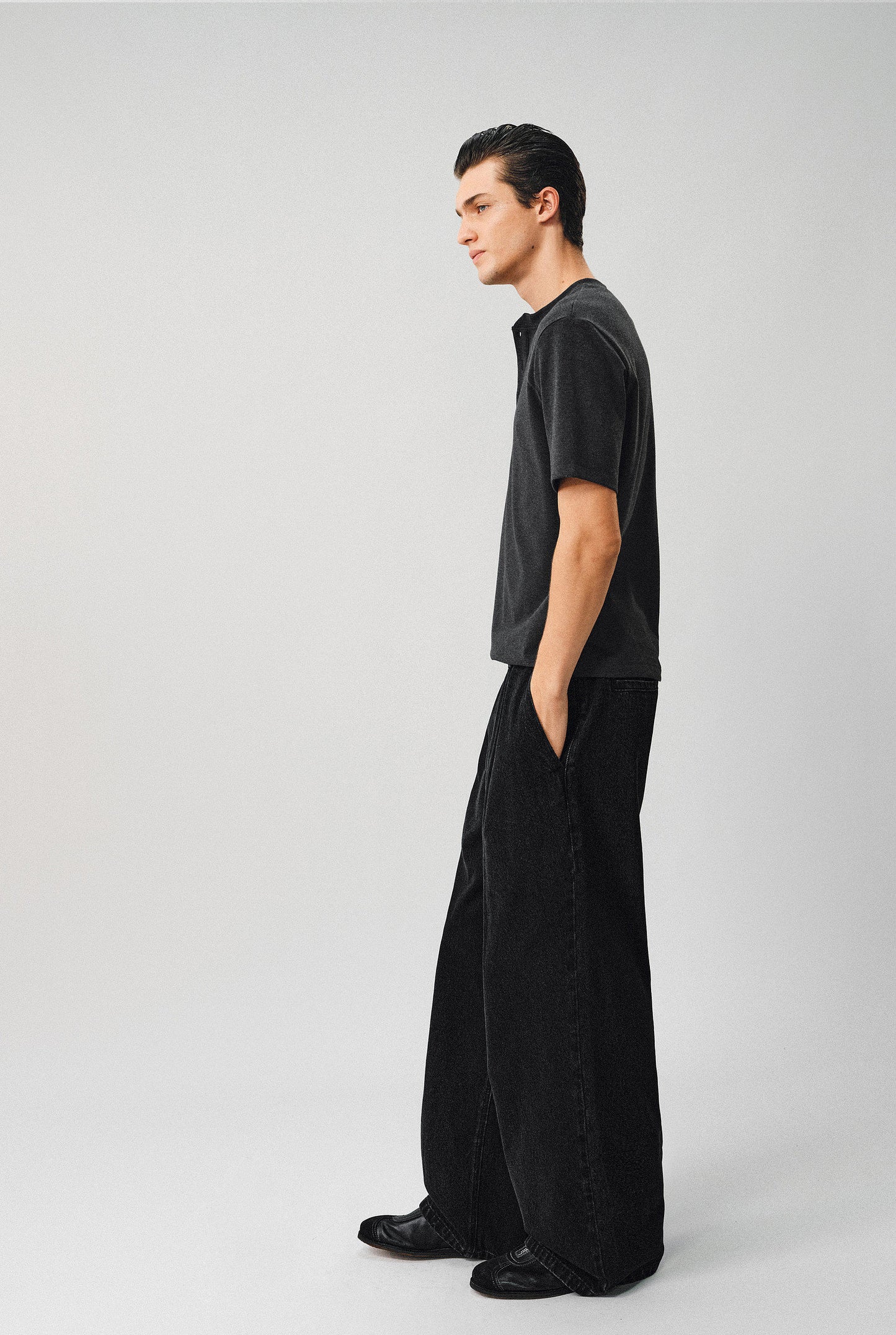 Retro Snowflake Wash Black Denim Pants