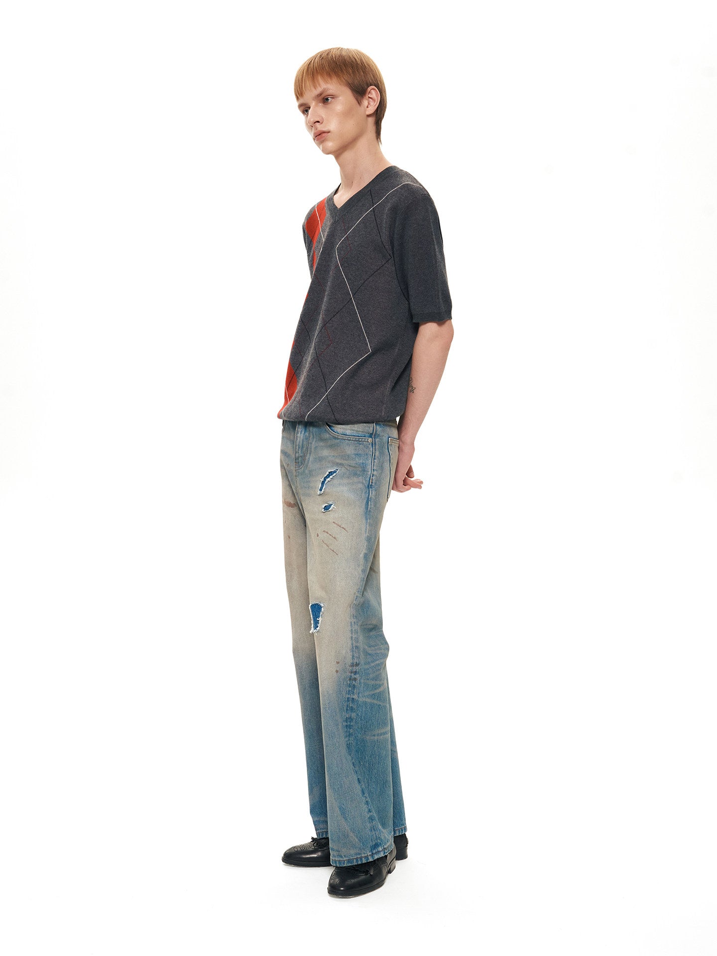 Embroidered Straight-Leg Jeans with Distressed Finish