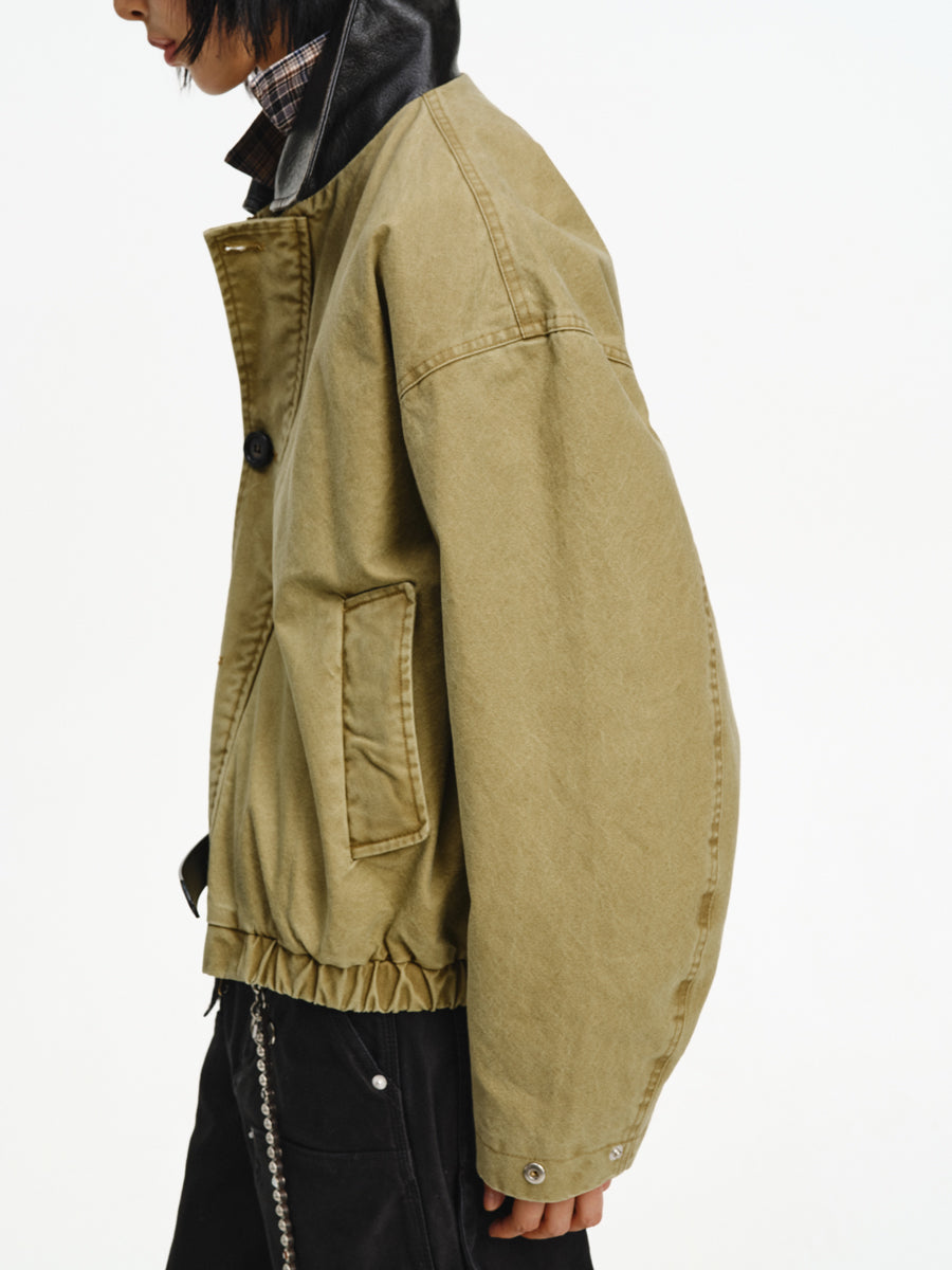 Patchwork Leather Collar Jacket