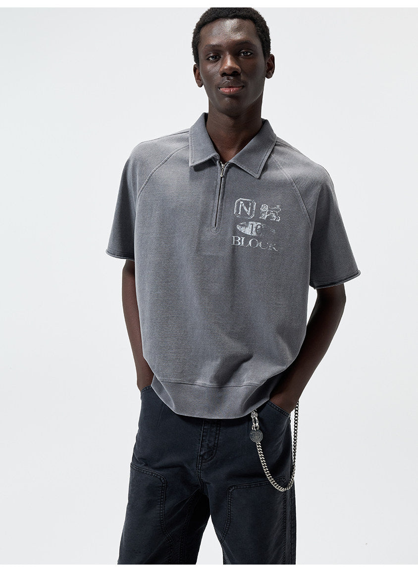Open-Front Collar Polo Shirt
