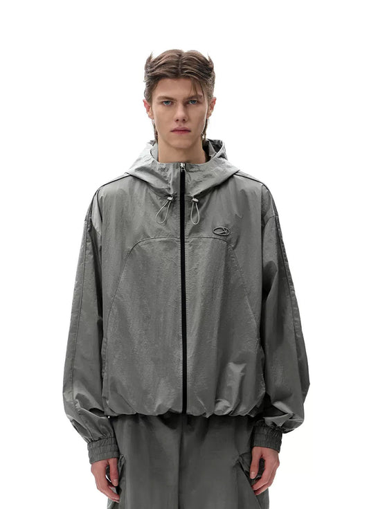 Metallic nylon jacket with hood