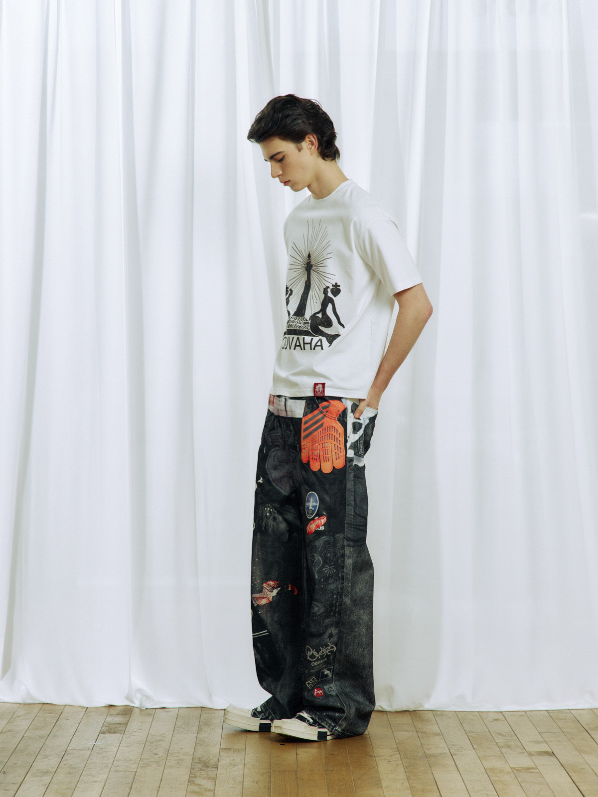 Digital-Print Denim Pants