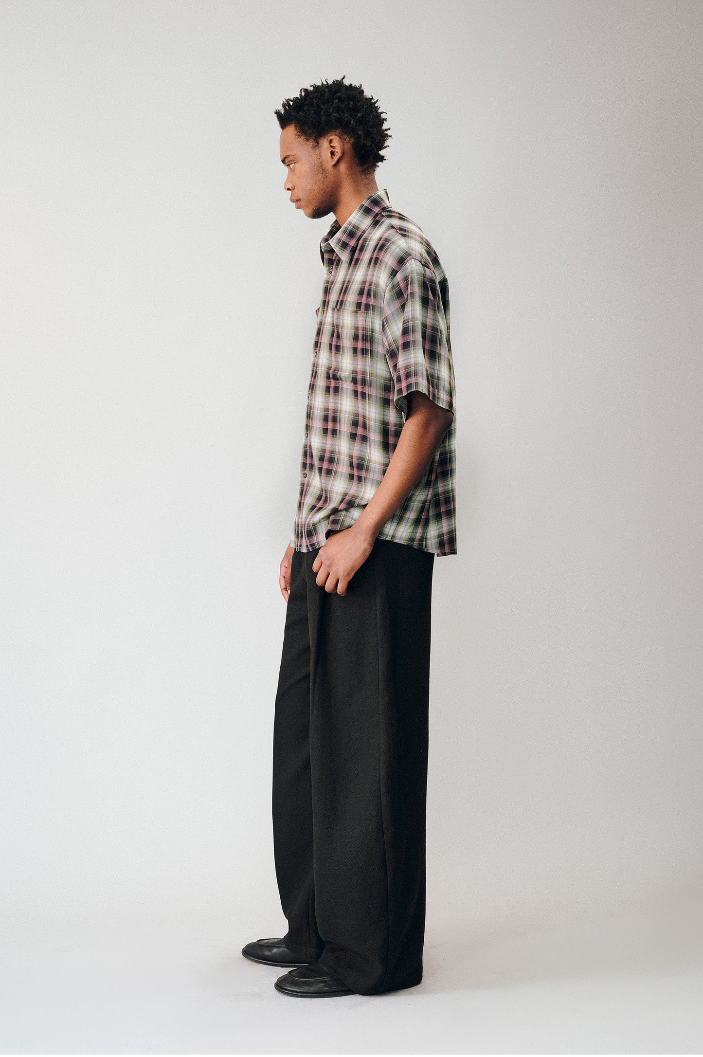 Gradient Check Double-Pocket Shirt