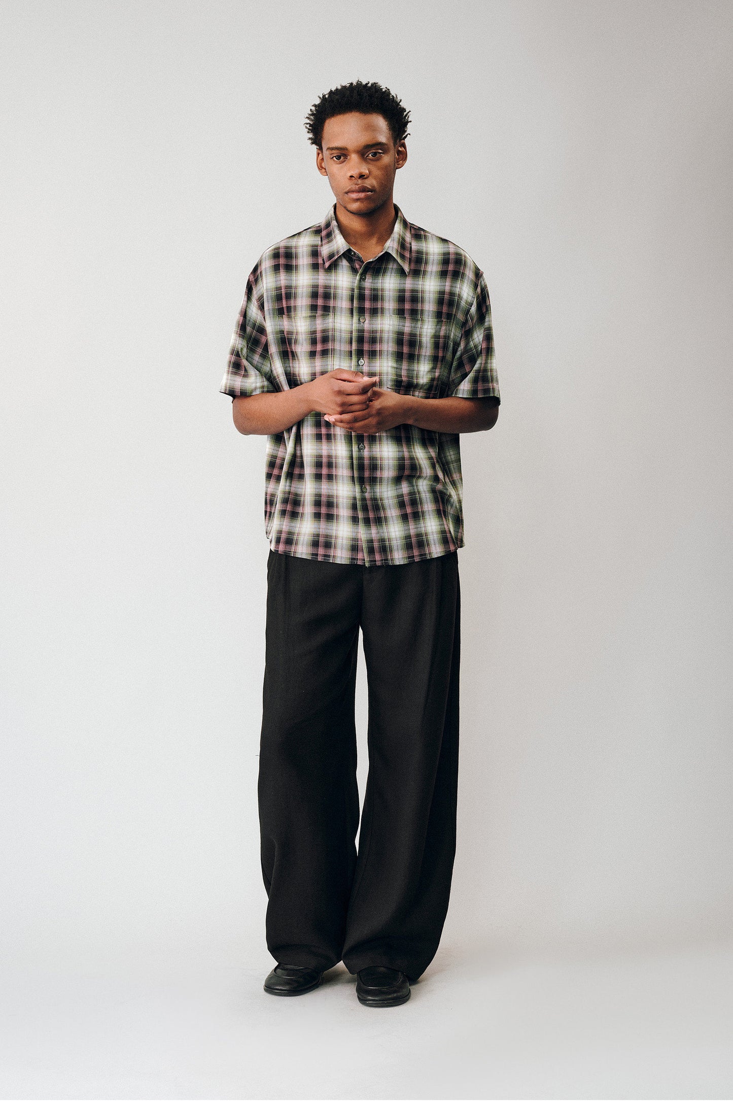 Gradient Check Double-Pocket Shirt