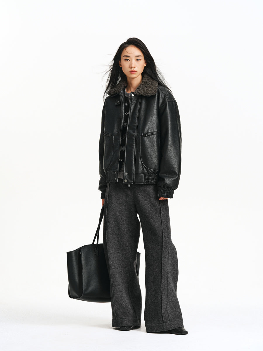 Detachable Collar PU Leather Jacket