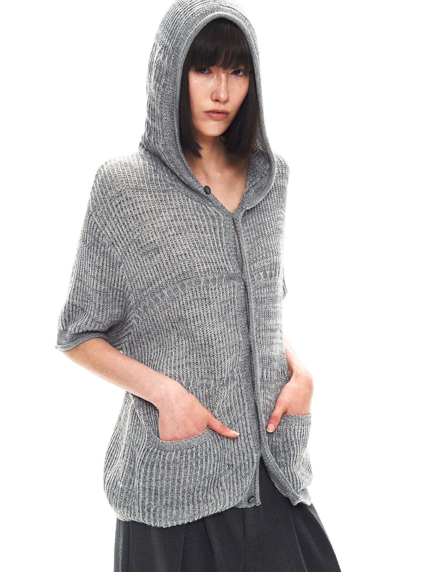 Double-Blend Yarn Hooded Knit Cardigan
