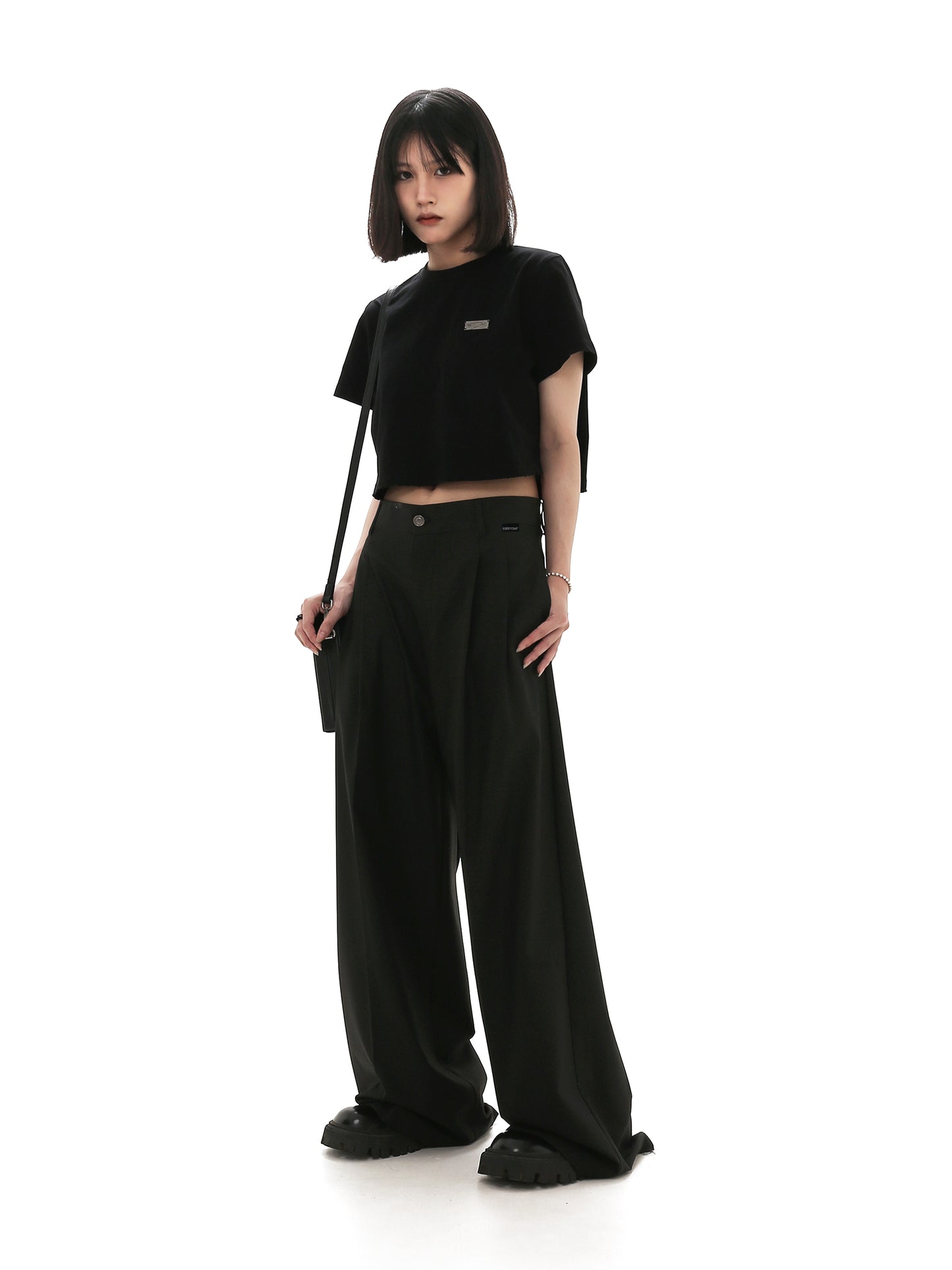 Draped wide-leg casual pants