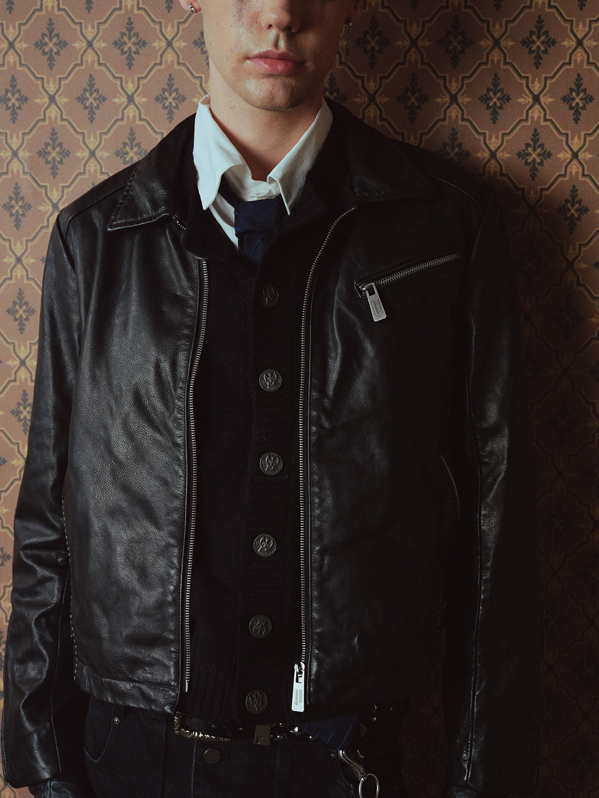 Zipper-Front Washed Leather Jacket