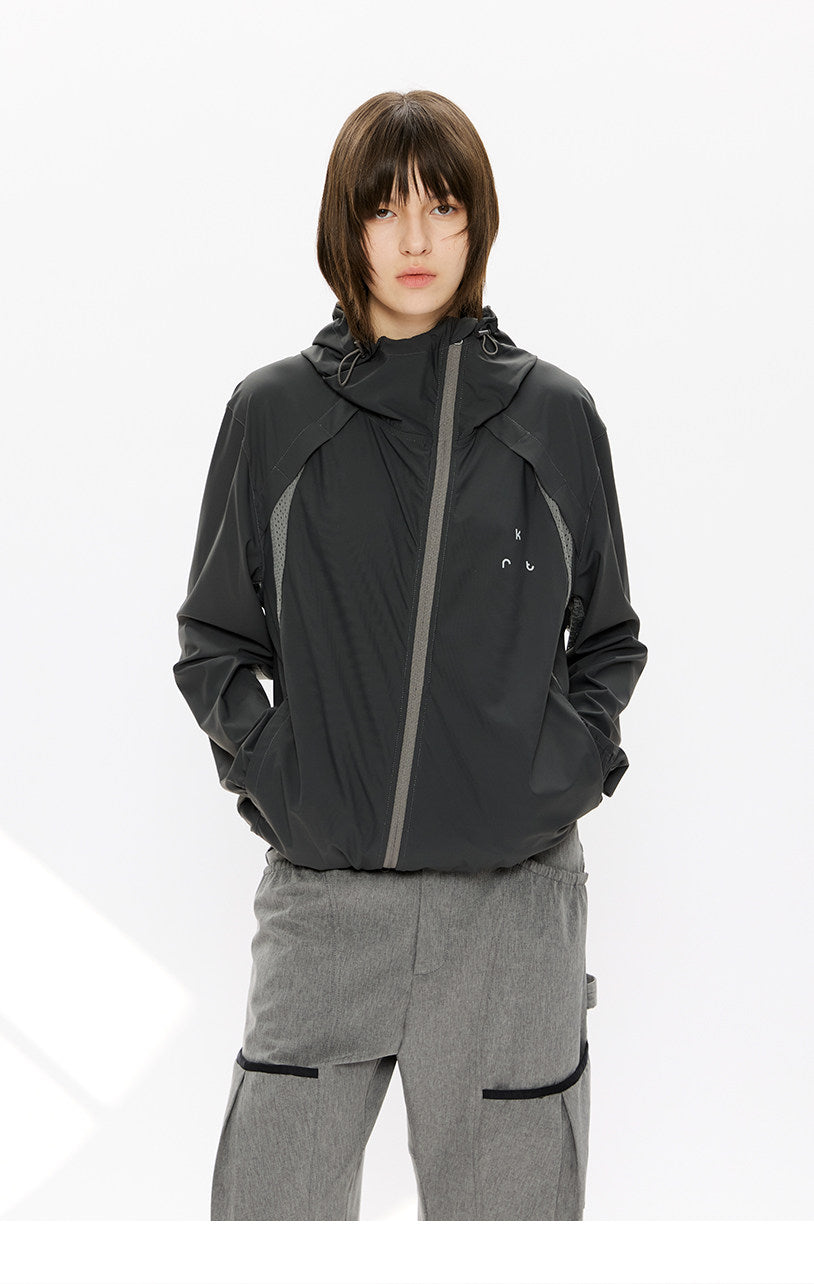 Diagonal Zip Hooded Sun Protection Jacket