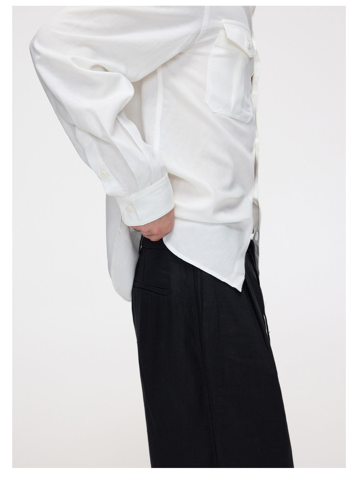 Linen Stand-Collar Shirt