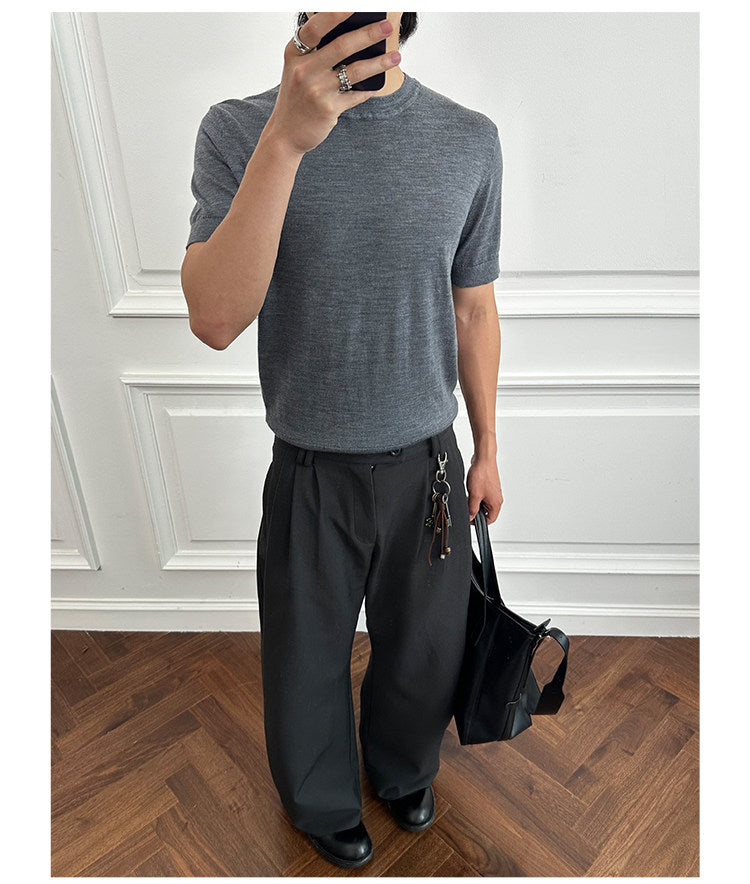 Luxurious-Feel Round-Neck Wool Shirt