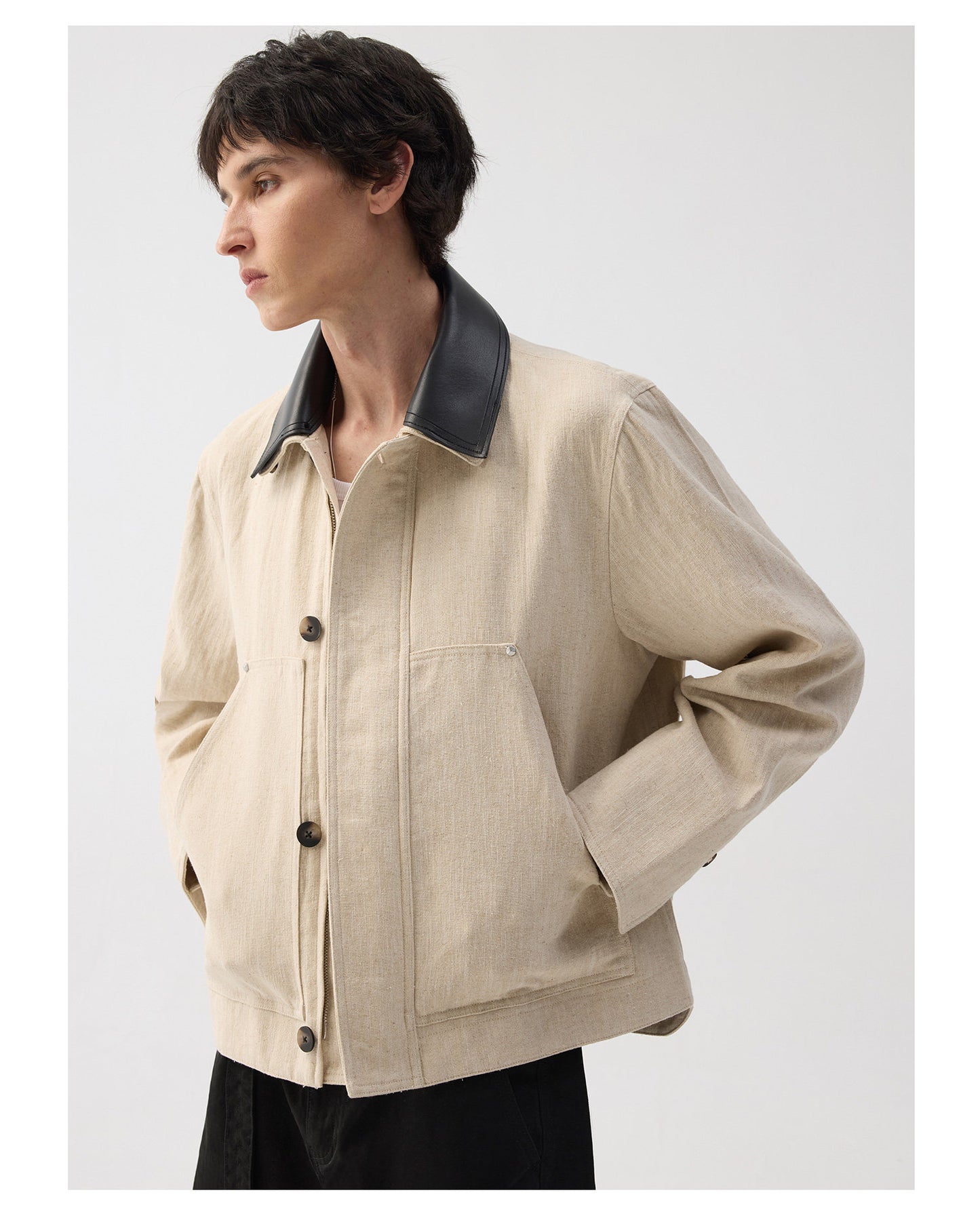 Simple Linen-Cotton Blend Jacket