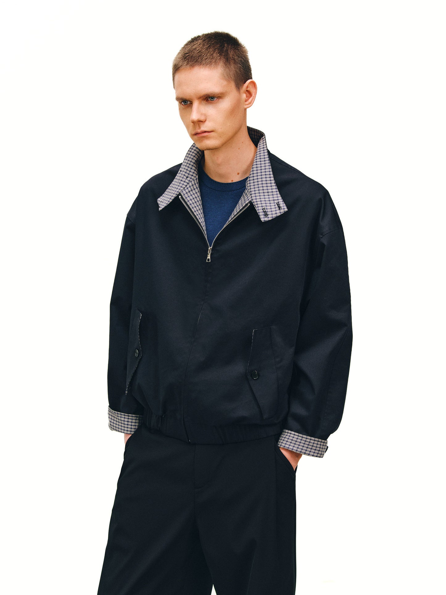 Checkered Patchwork Harrington Jacket