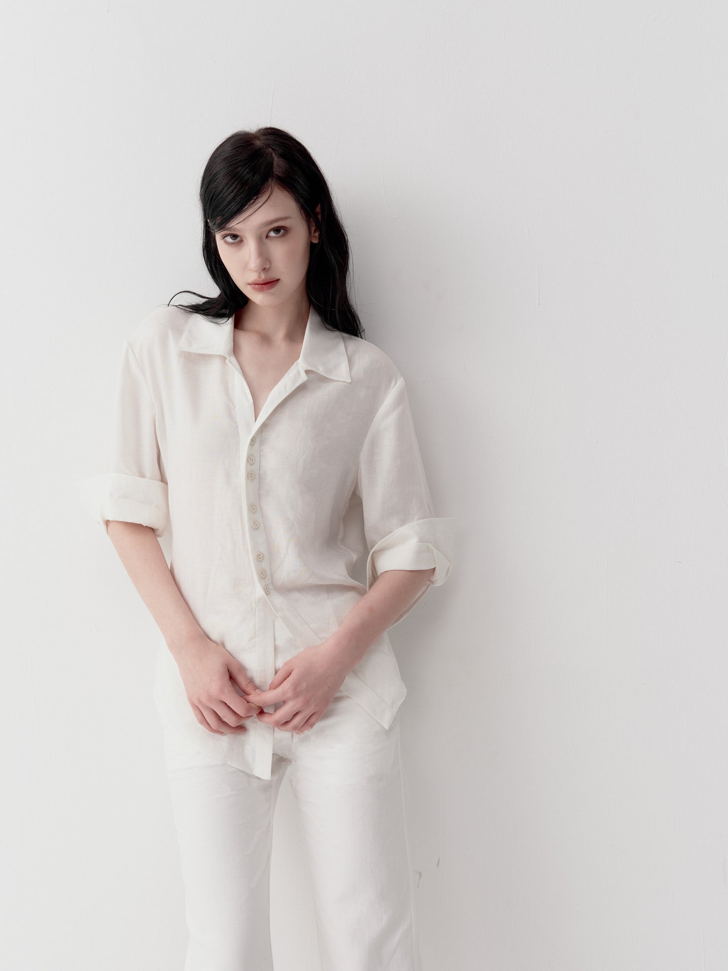 Shirt with Diagonal Placket and Slit