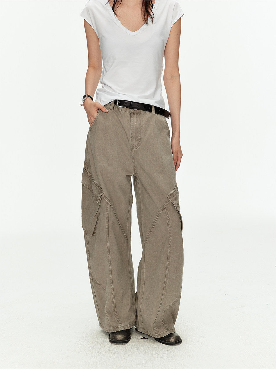 Casual Pants with Side Pockets and Retro Wash Finish