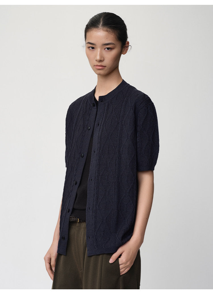 Crew-neck Cutout Cardigan
